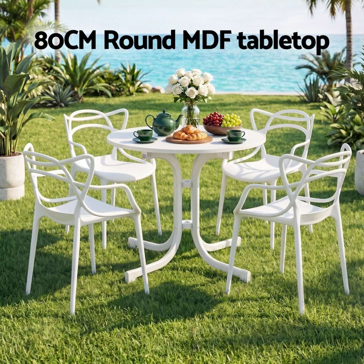 Gardeon 5PCS Outdoor Dining Set Table and Chairs Garden Patio Furniture Entwine White | Furniture > Outdoor > Outdoor Dining Sets