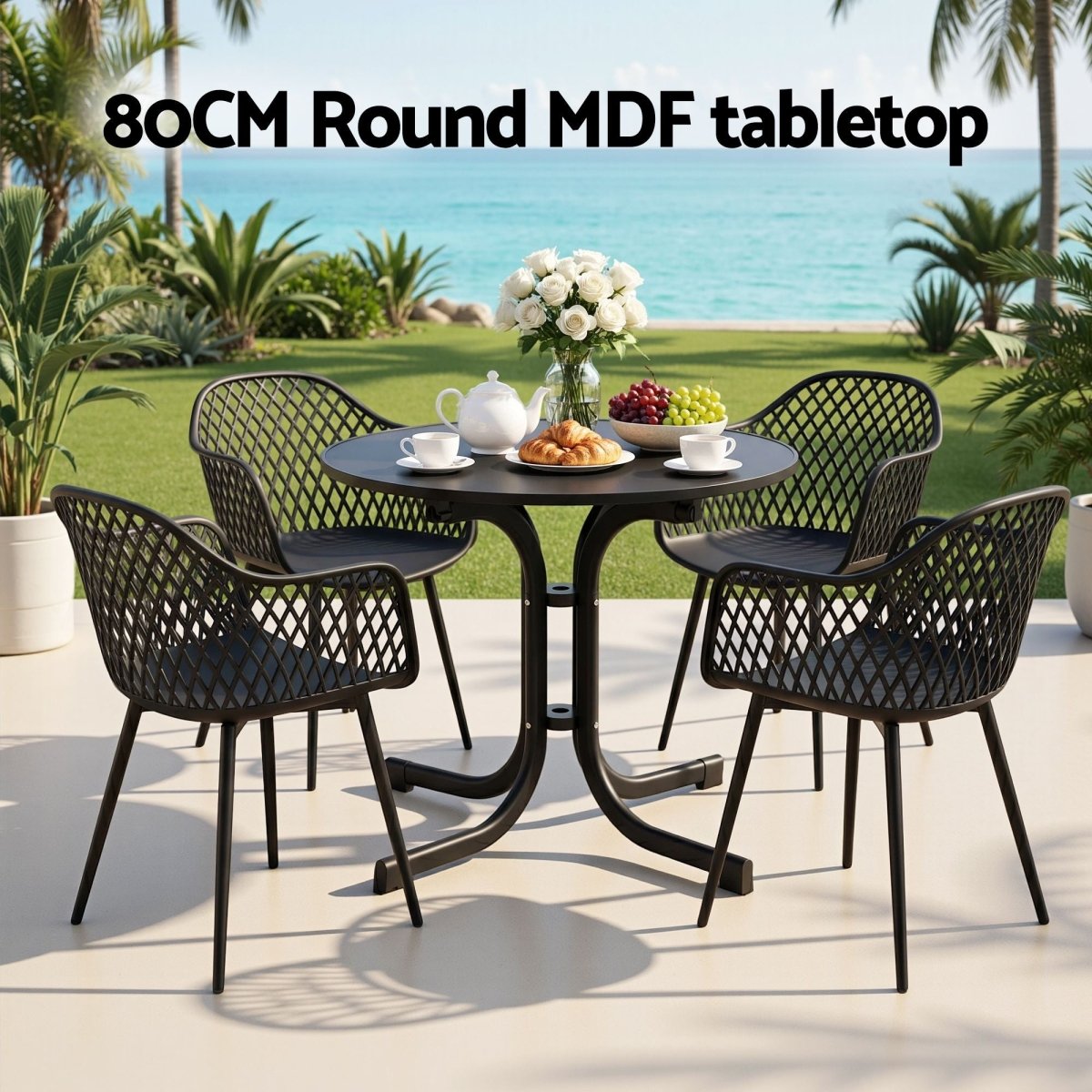 Gardeon 5PCS Outdoor Dining Set Table and Chairs Patio Furniture Garden Diamond Black | Furniture > Outdoor > Outdoor Dining Sets