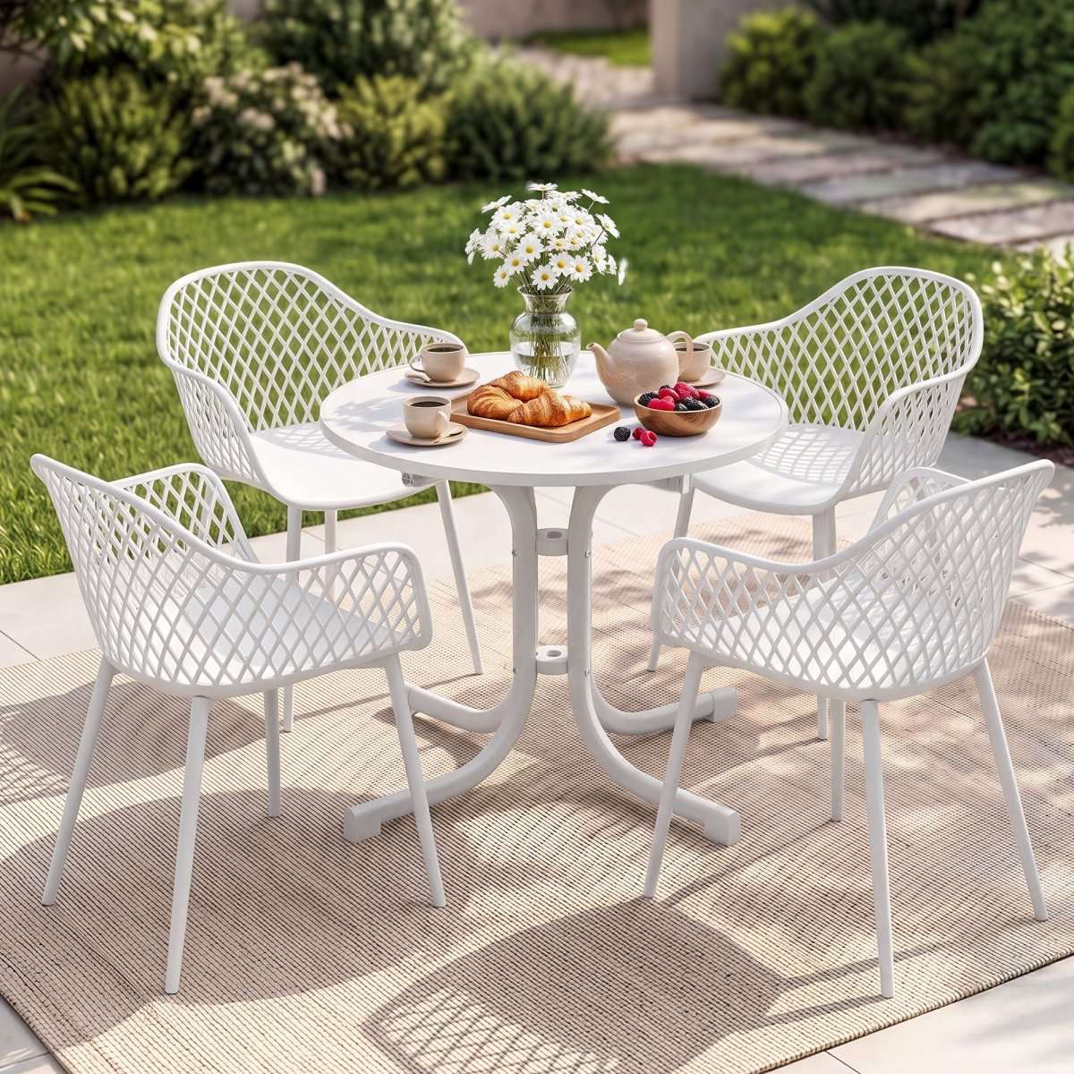 Gardeon 5PCS Outdoor Dining Set Table and Chairs Patio Furniture Garden Diamond White | Furniture > Outdoor > Outdoor Dining Sets