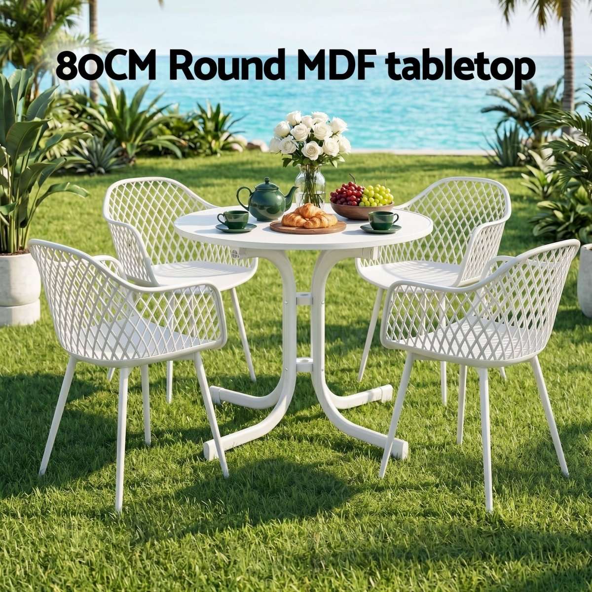 Gardeon 5PCS Outdoor Dining Set Table and Chairs Patio Furniture Garden Diamond White | Furniture > Outdoor > Outdoor Dining Sets