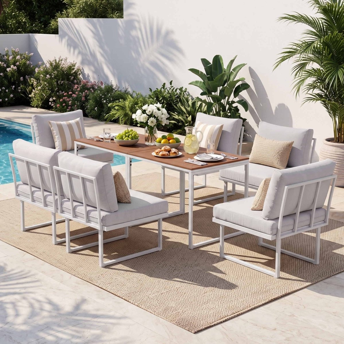 Gardeon 6-Seater Outdoor Dining Sofa Set - White