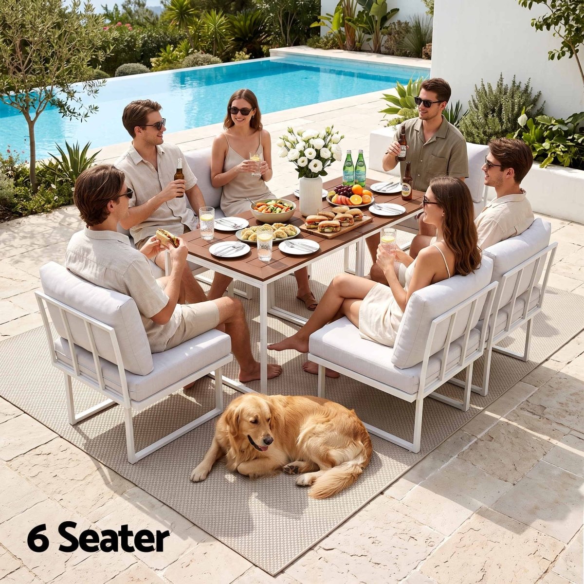 Gardeon 6-Seater Outdoor Dining Sofa Set - White