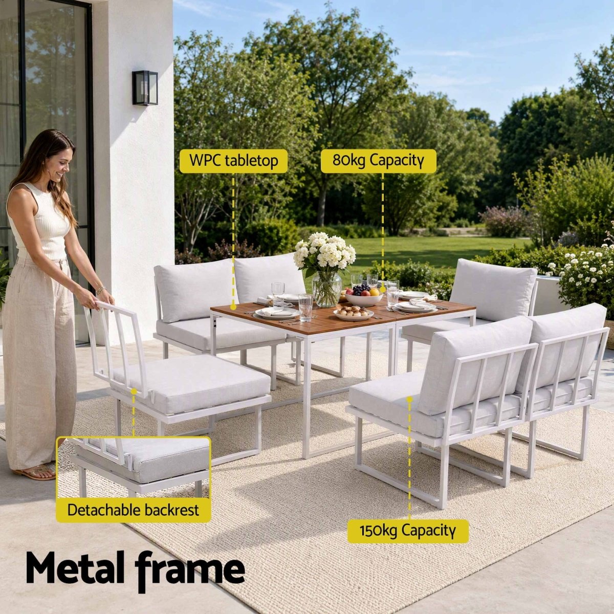 Gardeon 6-Seater Outdoor Dining Sofa Set - White