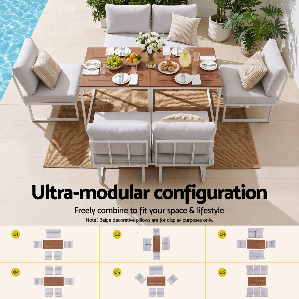 Gardeon 6-Seater Outdoor Dining Sofa Set - White