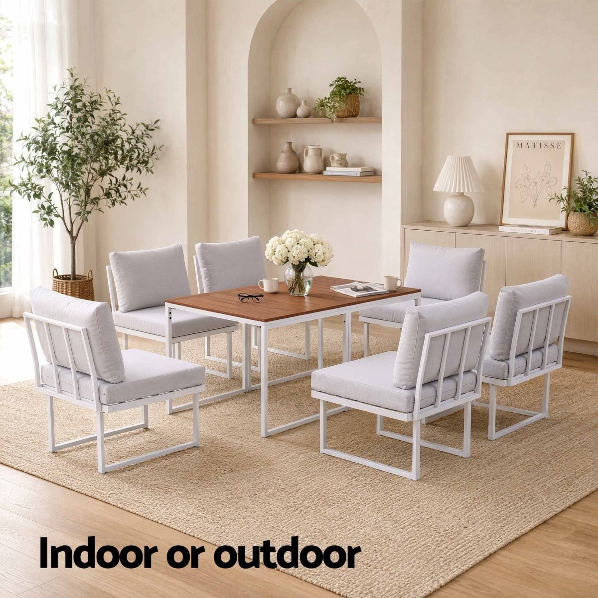 Gardeon 6-Seater Outdoor Dining Sofa Set - White