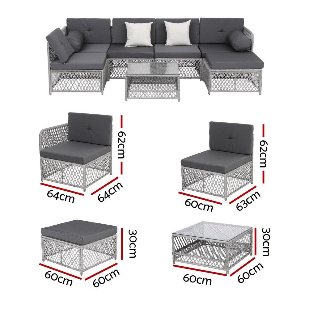Gardeon 6 Seater Outdoor Sofa Set 7PCS Table Chair Set Garden Rattan Patio Furniture | Outdoorium