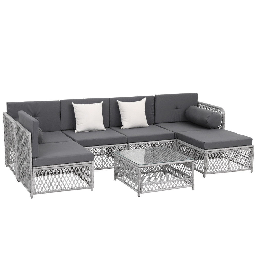 Gardeon 6 Seater Outdoor Sofa Set 7PCS Table Chair Set Garden Rattan Patio Furniture | Outdoorium