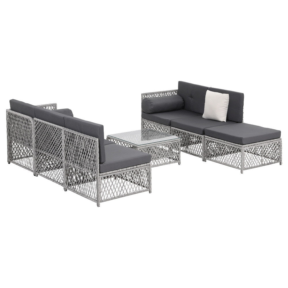 Gardeon 6 Seater Outdoor Sofa Set 7PCS Table Chair Set Garden Rattan Patio Furniture | Outdoorium