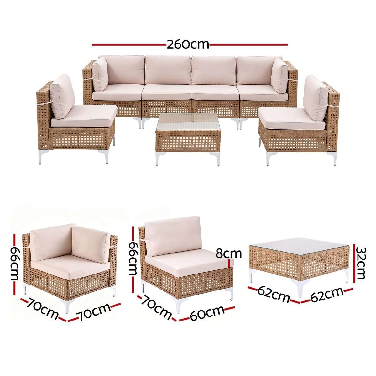 Gardeon 6 Seater Outdoor Sofa Set 7PCS Table Chair Set Garden Rattan Patio Furniture | Furniture > Outdoor > Outdoor Sofas & Lounge Sets