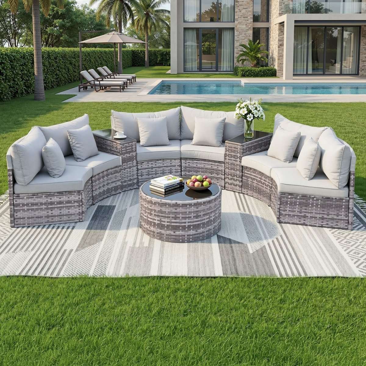 Gardeon 6 Seater Outdoor Sofa Set 9PCS Table Chair Set Garden Rattan Patio Furniture | Furniture > Outdoor > Outdoor Sofas & Lounge Sets