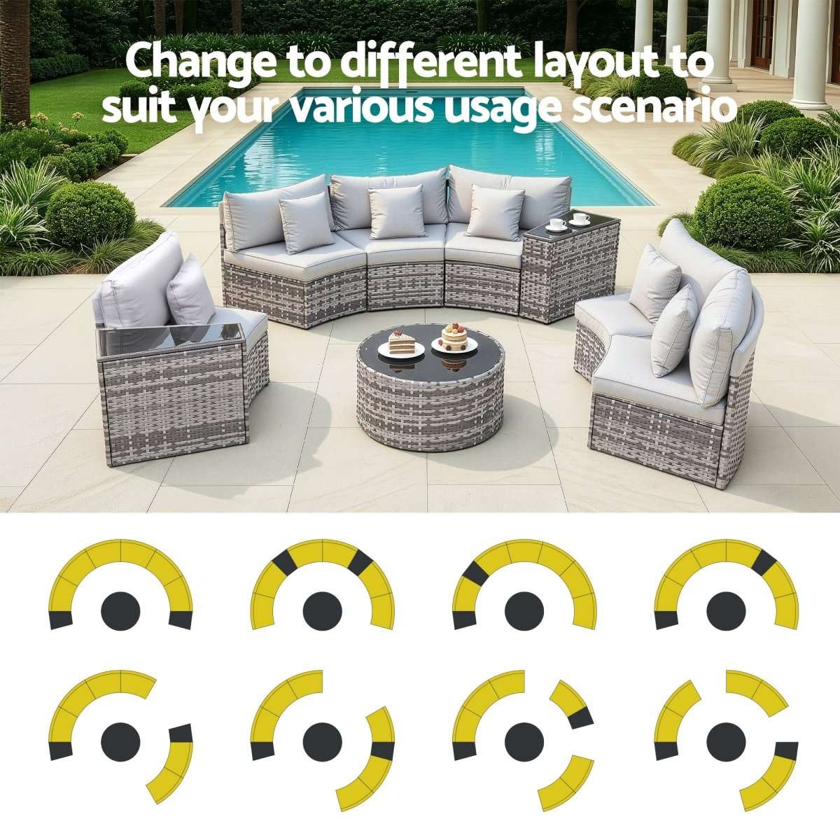 Gardeon 6 Seater Outdoor Sofa Set 9PCS Table Chair Set Garden Rattan Patio Furniture | Furniture > Outdoor > Outdoor Sofas & Lounge Sets