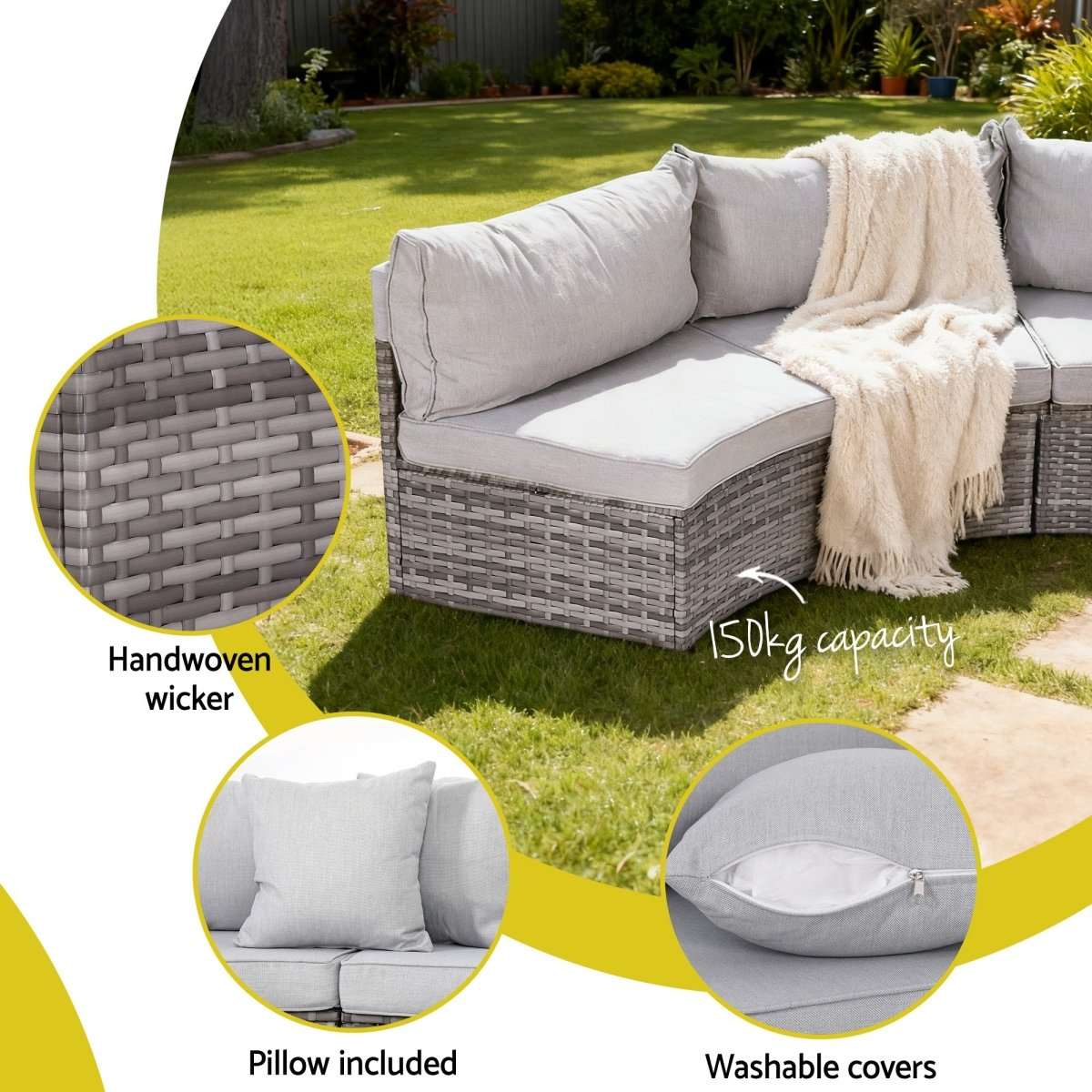 Gardeon 6 Seater Outdoor Sofa Set 9PCS Table Chair Set Garden Rattan Patio Furniture | Furniture > Outdoor > Outdoor Sofas & Lounge Sets