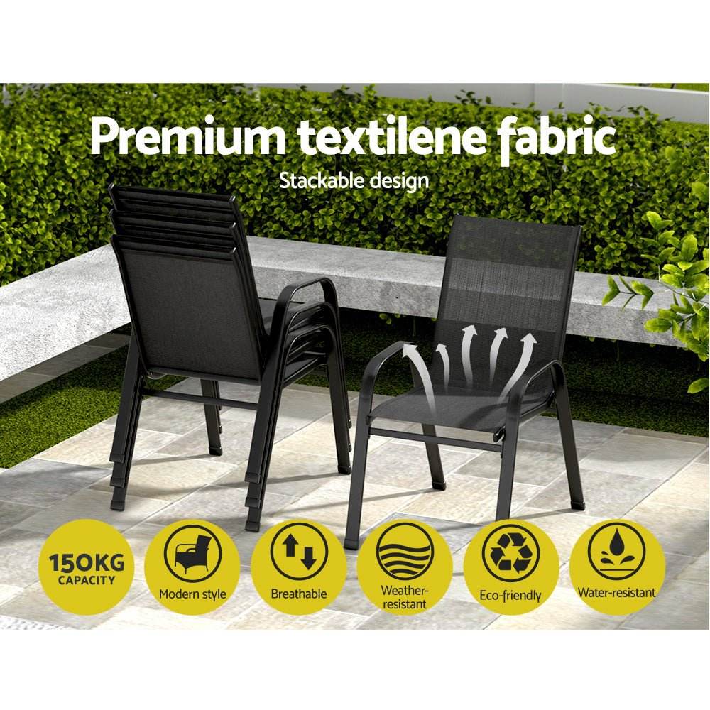 Gardeon 6PC Outdoor Dining Chairs Stackable Lounge Chair Patio Furniture Black | Outdoorium