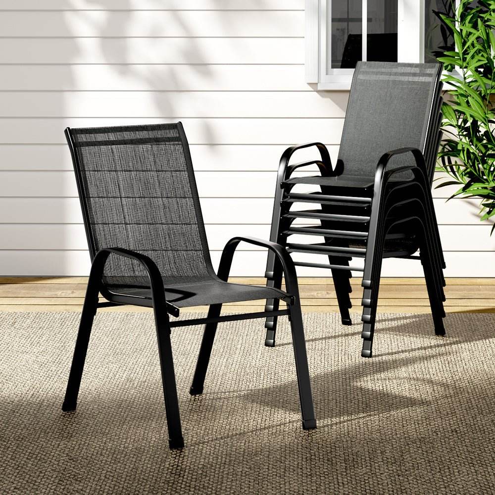 Gardeon 6PC Outdoor Dining Chairs Stackable Lounge Chair Patio Furniture Black | Outdoorium