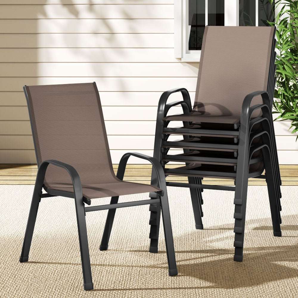 Gardeon 6PC Outdoor Dining Chairs Stackable Lounge Chair Patio Furniture Brown | Furniture > Outdoor > Outdoor Chairs