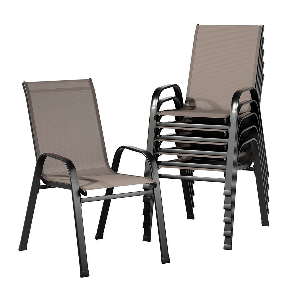 Gardeon 6PC Outdoor Dining Chairs Stackable Lounge Chair Patio Furniture Brown | Outdoorium