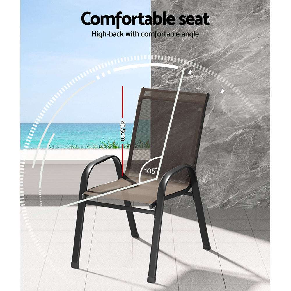 Gardeon 6PC Outdoor Dining Chairs Stackable Lounge Chair Patio Furniture Brown | Furniture > Outdoor > Outdoor Chairs