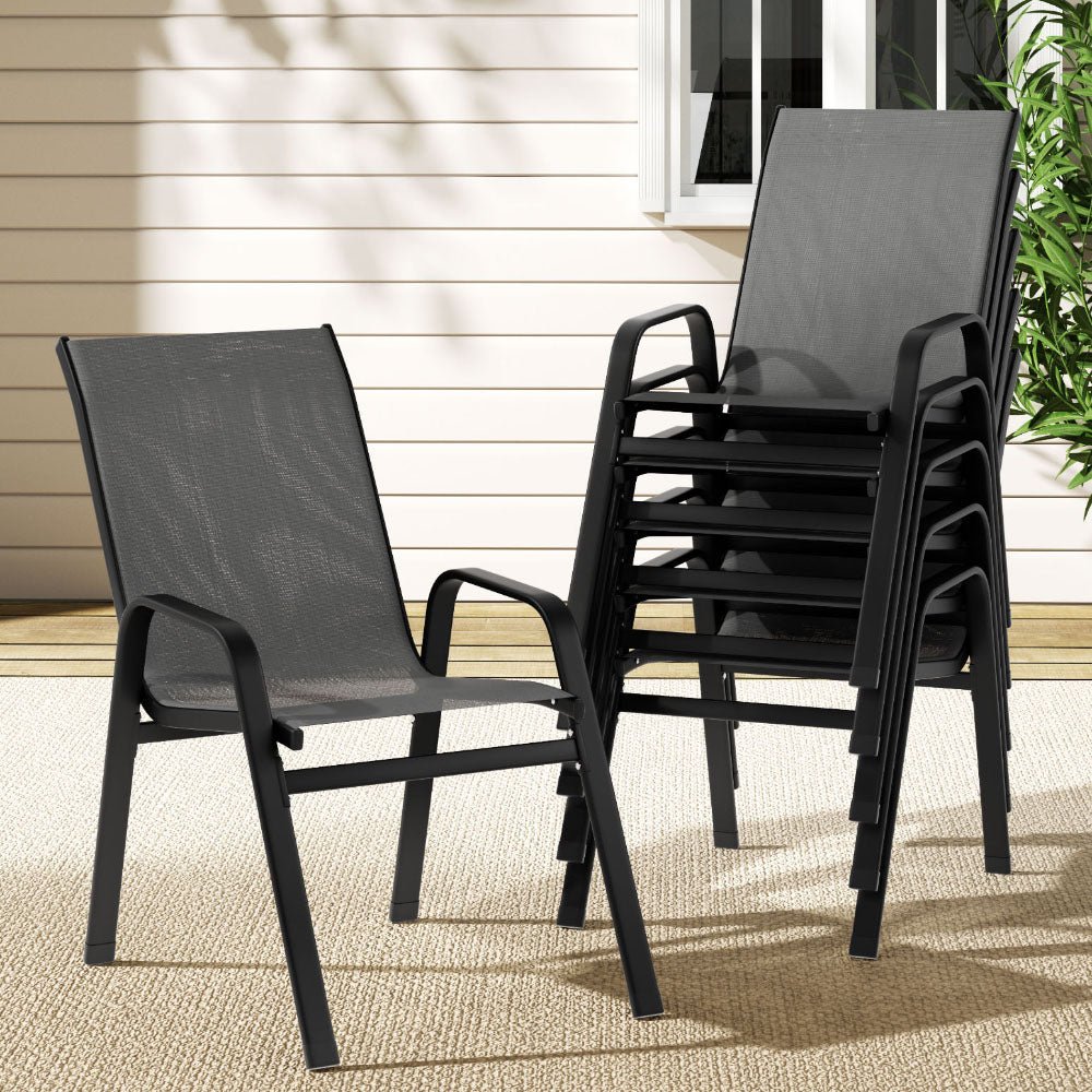 Gardeon 6PC Outdoor Dining Chairs Stackable Lounge Chair Patio Furniture Grey - Outdoorium