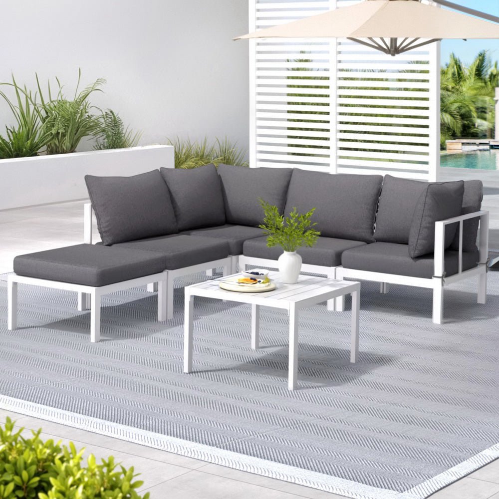Gardeon 6PCS Outdoor Sofa Set Aluminium Table and Chairs Lounge Patio Furniture | Outdoorium