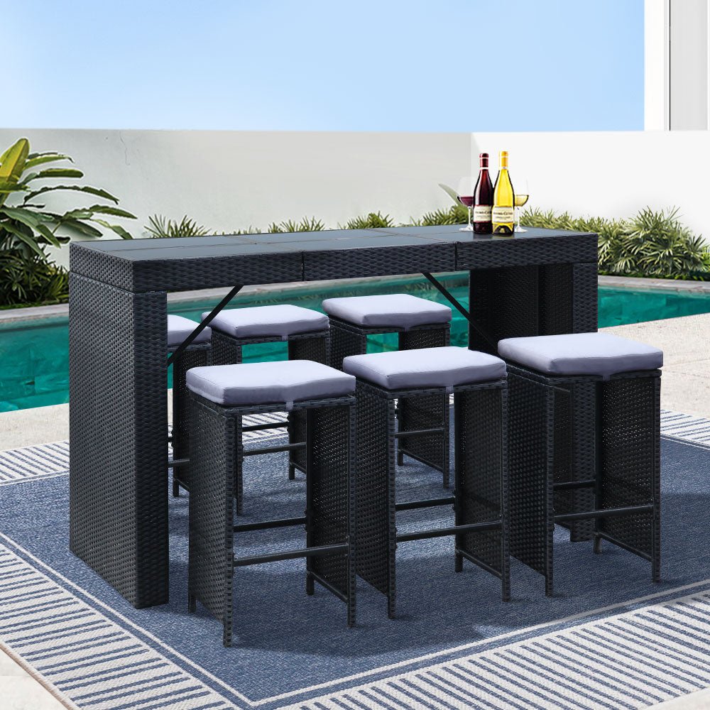 Gardeon 7 - Piece Outdoor Bar Set Dining Table Stools Wicker Patio Setting - Outdoorium