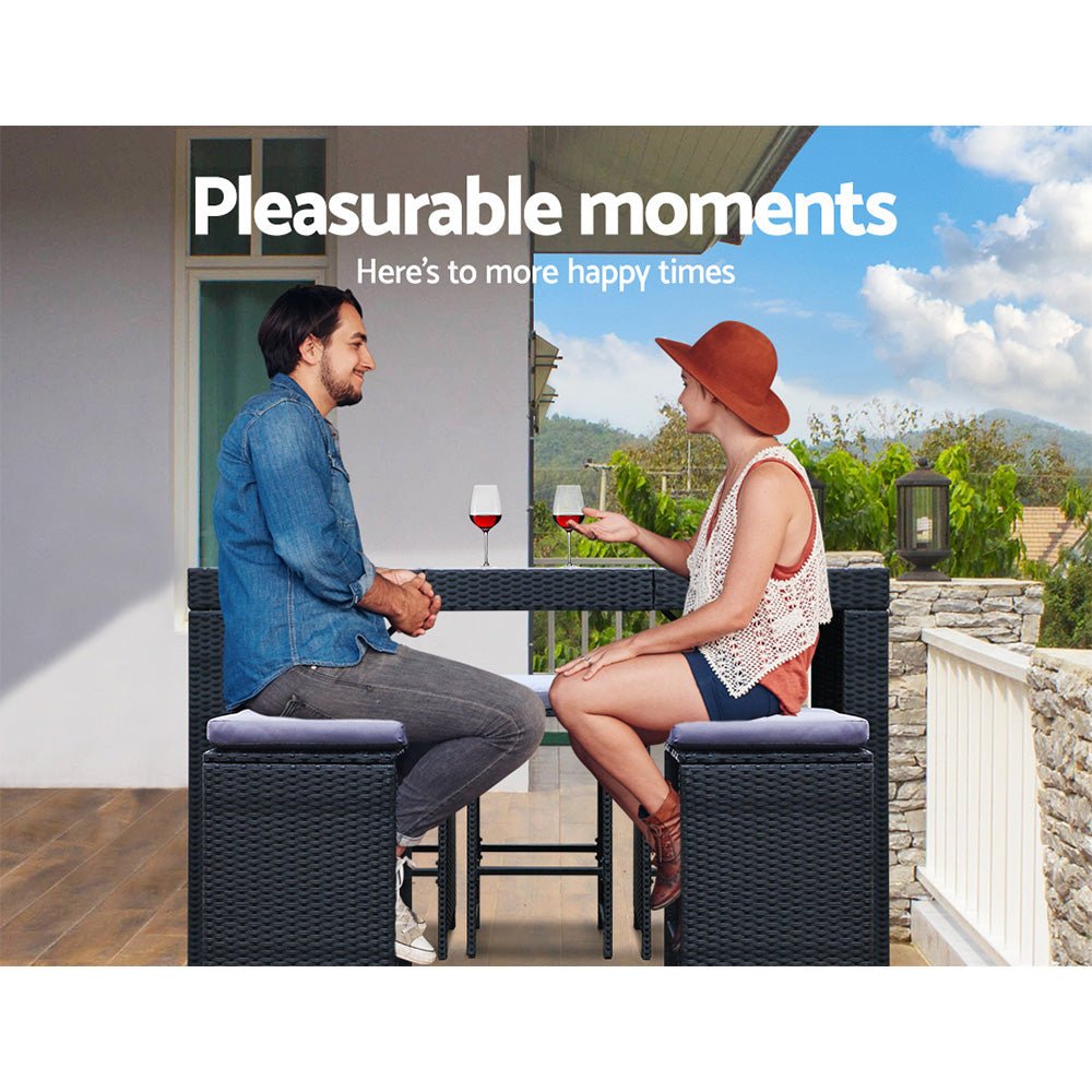 Gardeon 7 - Piece Outdoor Bar Set Dining Table Stools Wicker Patio Setting | Outdoorium