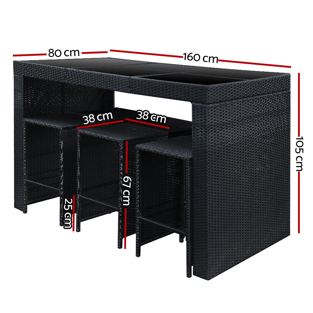 Gardeon 7 - Piece Outdoor Bar Set Dining Table Stools Wicker Patio Setting | Outdoorium