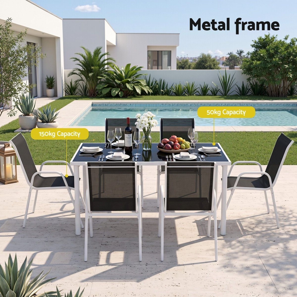 Gardeon 7-Piece Outdoor Dining Set - Black