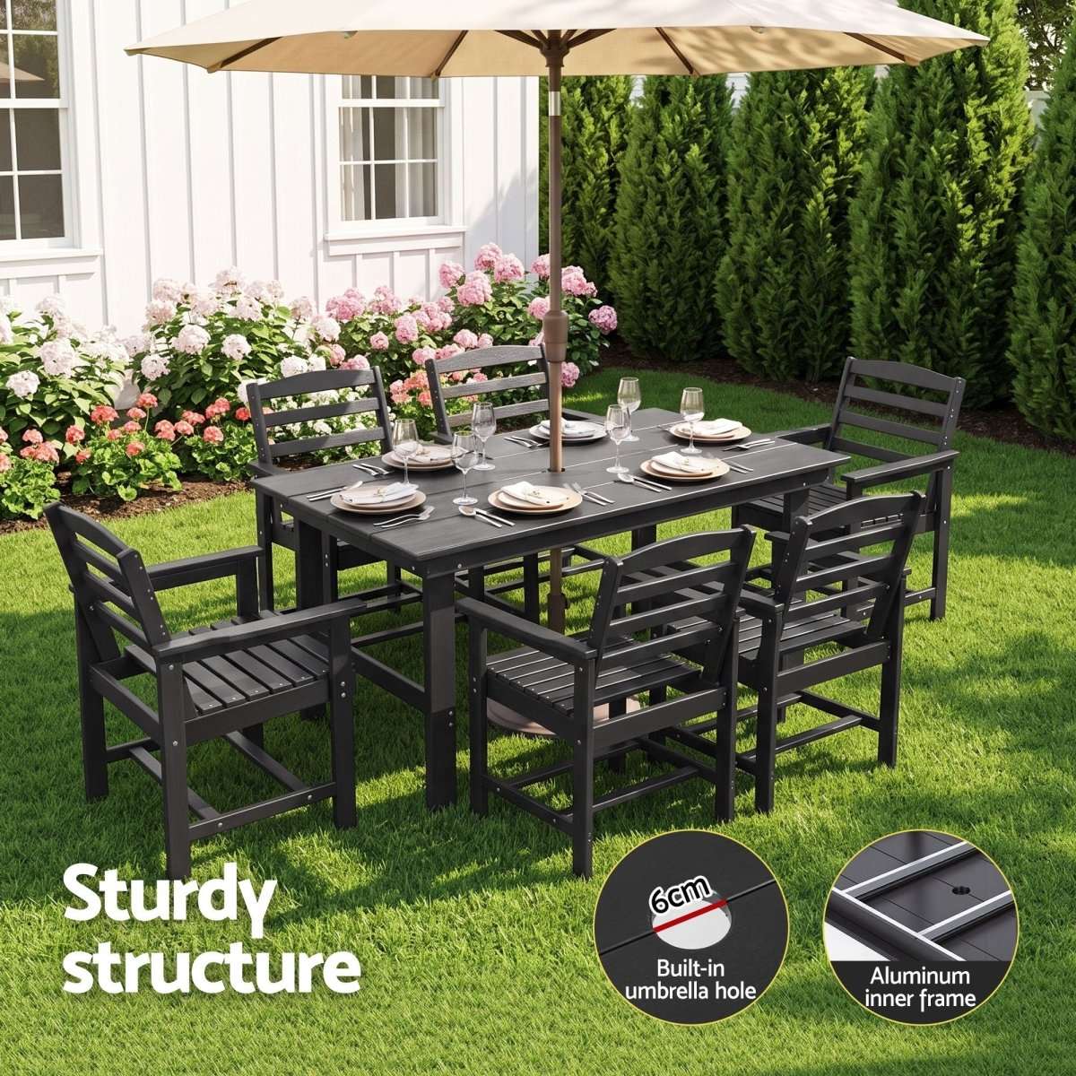 Gardeon 7 Piece Outdoor Dining Set Patio HDPE Table and Chairs Garden Furniture | Furniture > Outdoor > Outdoor Dining Sets