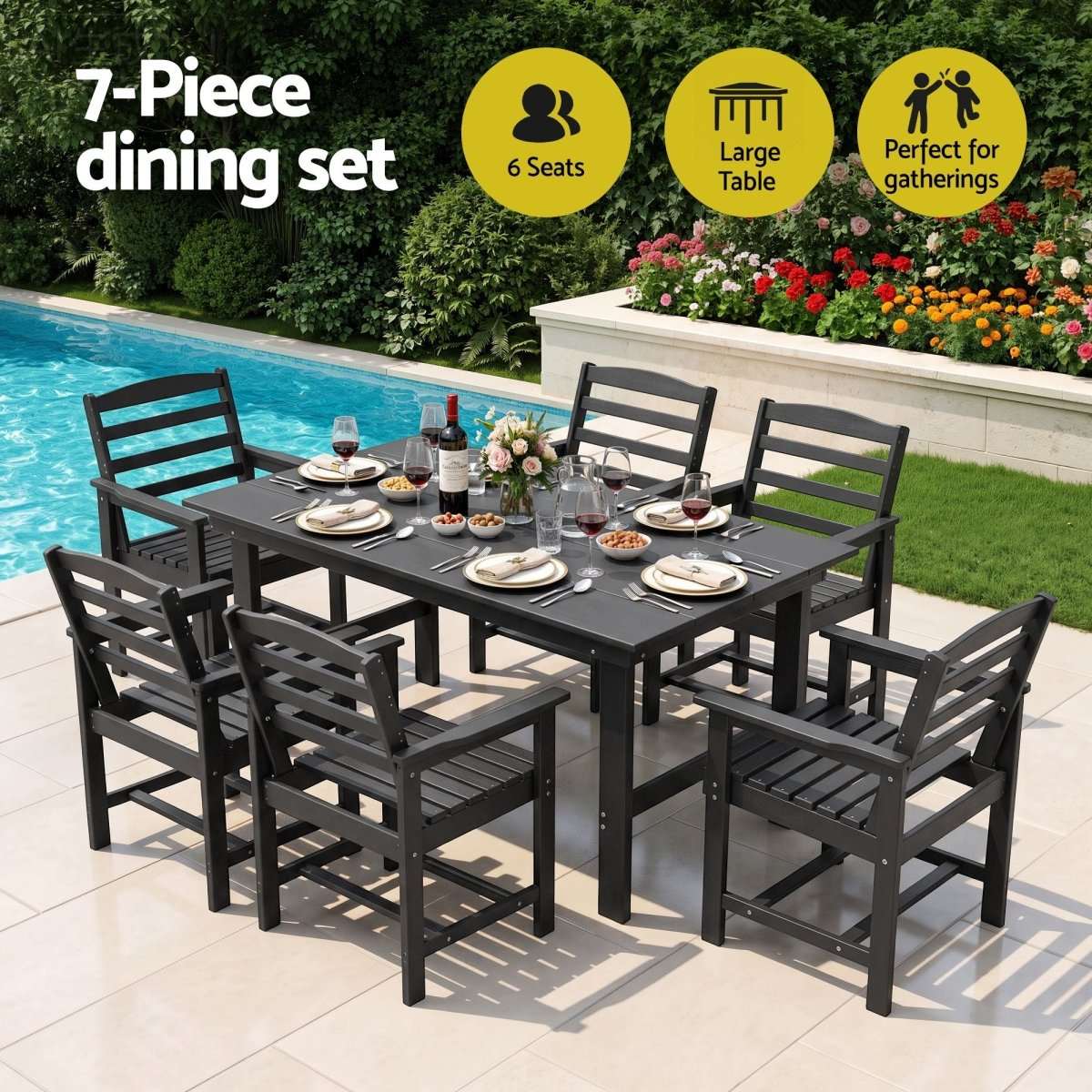 Gardeon 7 Piece Outdoor Dining Set Patio HDPE Table and Chairs Garden Furniture | Furniture > Outdoor > Outdoor Dining Sets