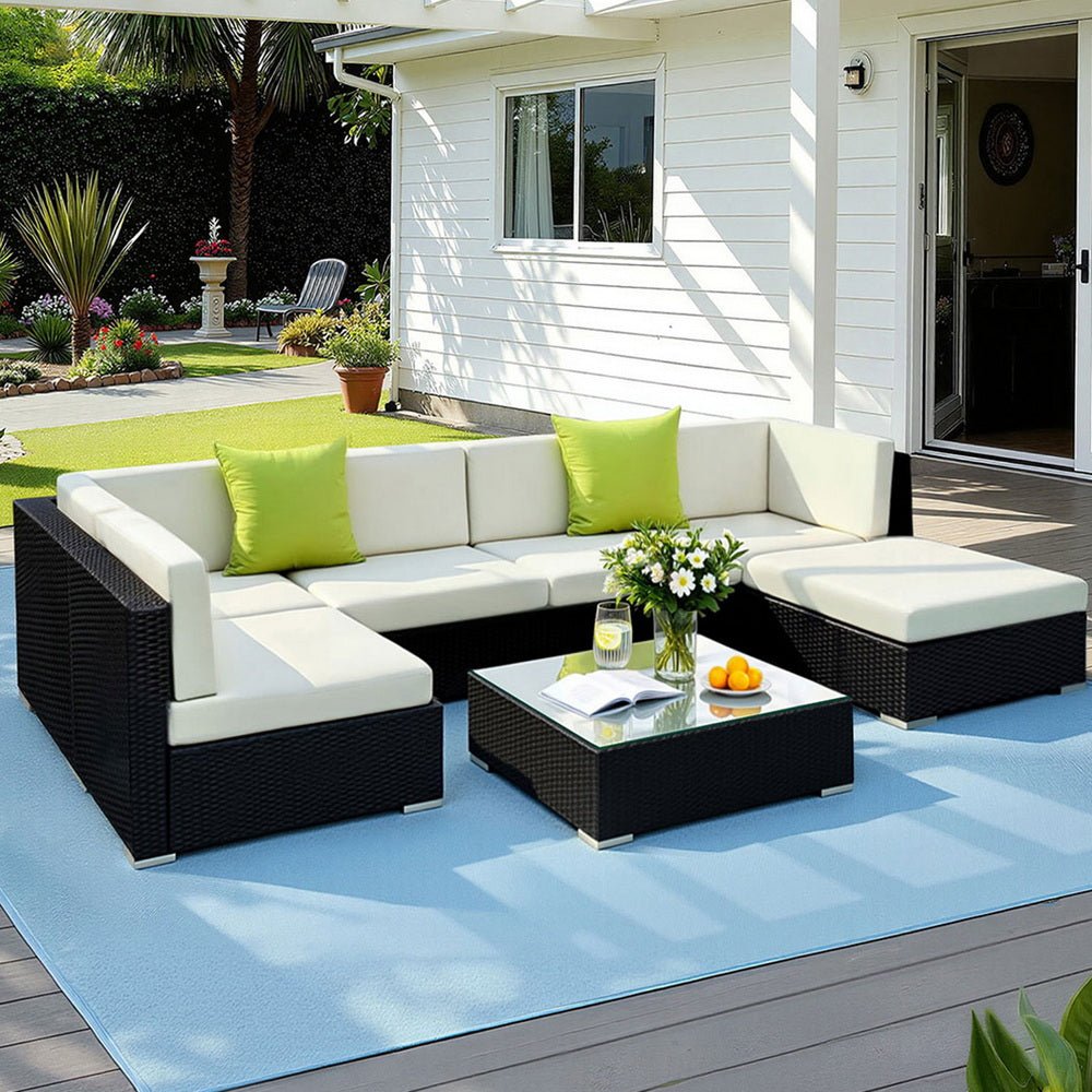 Gardeon 7-Piece Outdoor Sofa Set Wicker Couch Lounge Setting Cover | Furniture > Outdoor