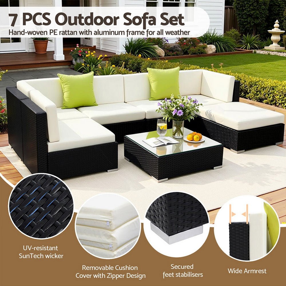 Gardeon 7-Piece Outdoor Sofa Set Wicker Couch Lounge Setting Cover | Furniture > Outdoor