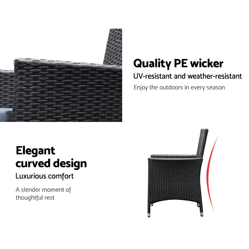 Gardeon 7-Piece Wicker Outdoor Dining Set - Black