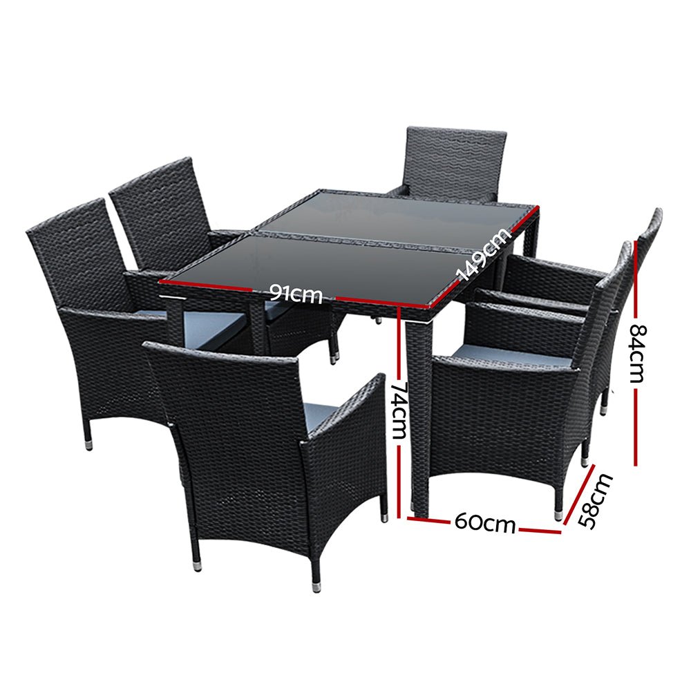 Gardeon 7-Piece Wicker Outdoor Dining Set - Black