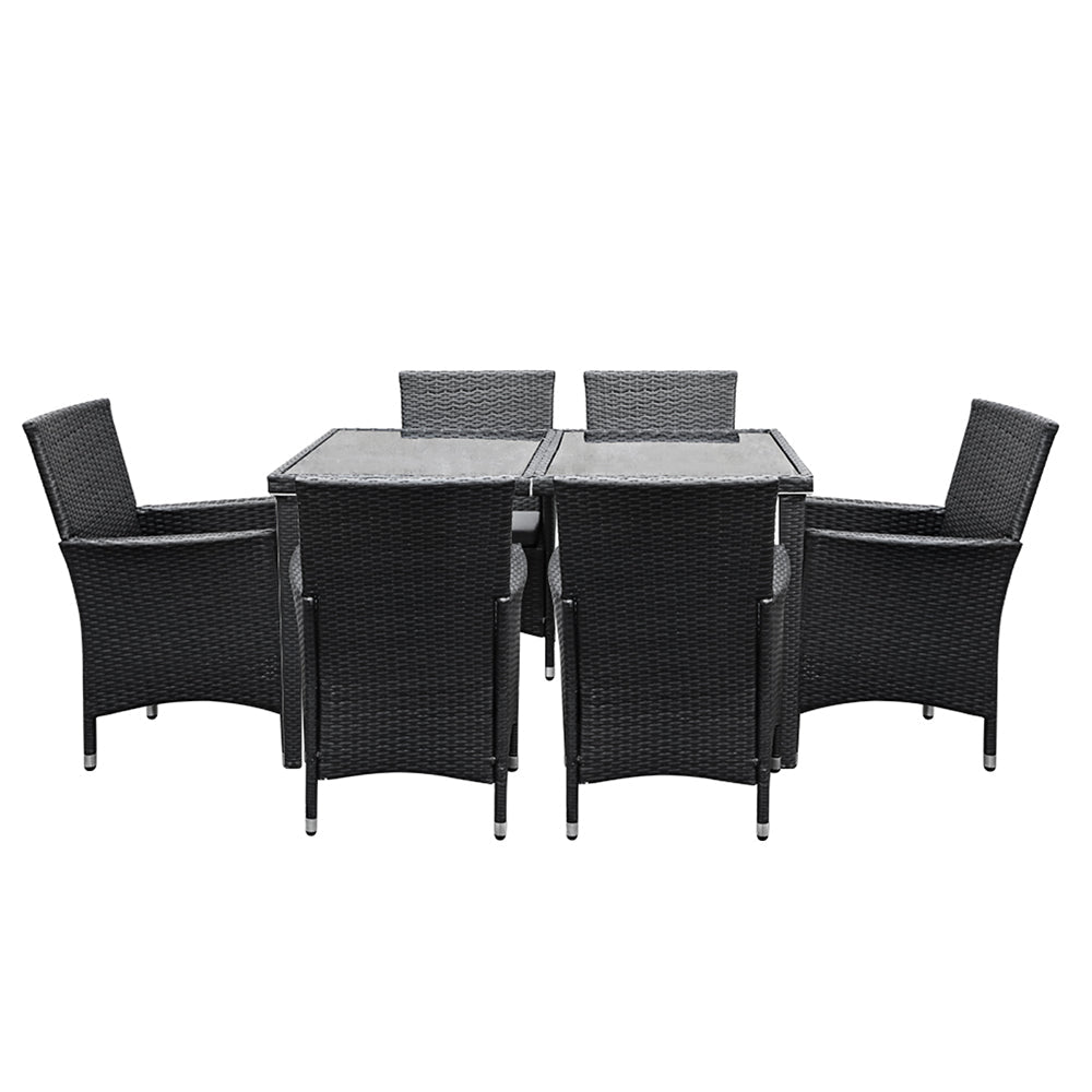 Gardeon 7-Piece Wicker Outdoor Dining Set - Black