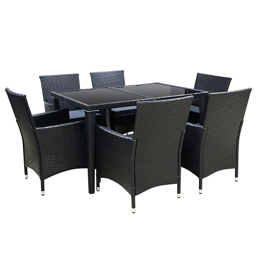 Gardeon 7-Piece Wicker Outdoor Dining Set - Black