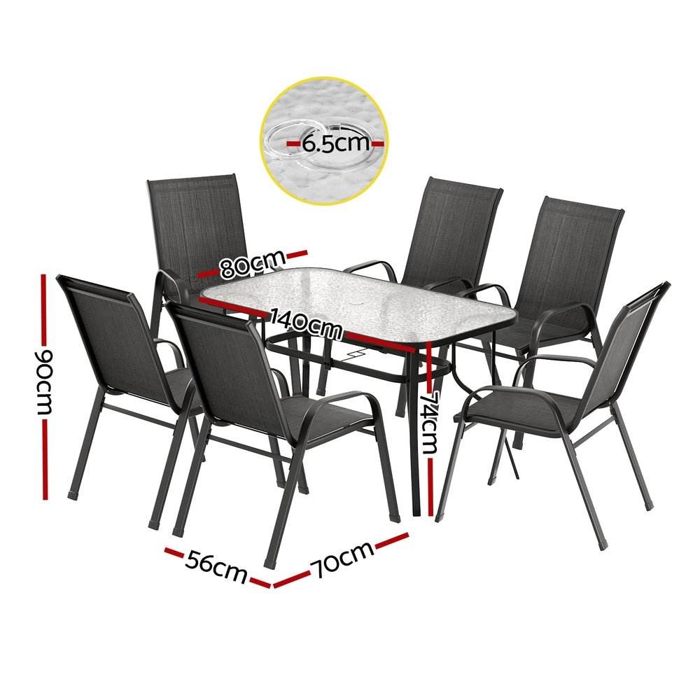 Gardeon 7PC Outdoor Dining Set Table and Chairs Patio Furniture Bistro Set Garden Black | Outdoorium