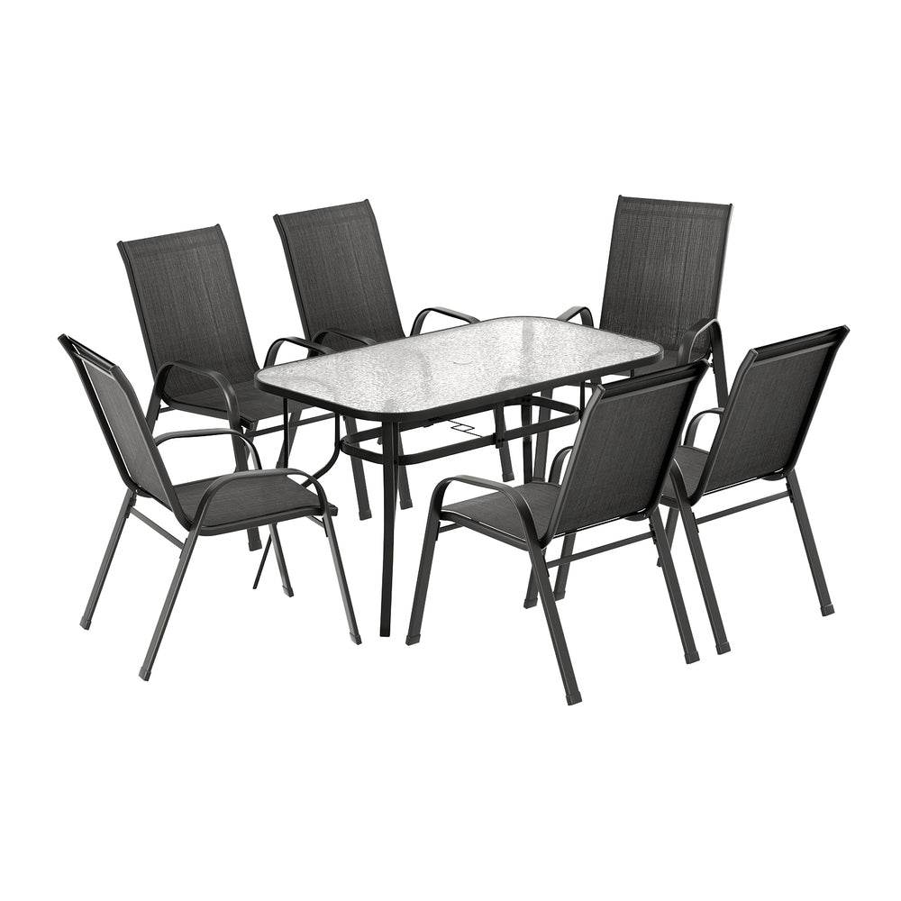 Gardeon 7PC Outdoor Dining Set Table and Chairs Patio Furniture Bistro Set Garden Black | Outdoorium