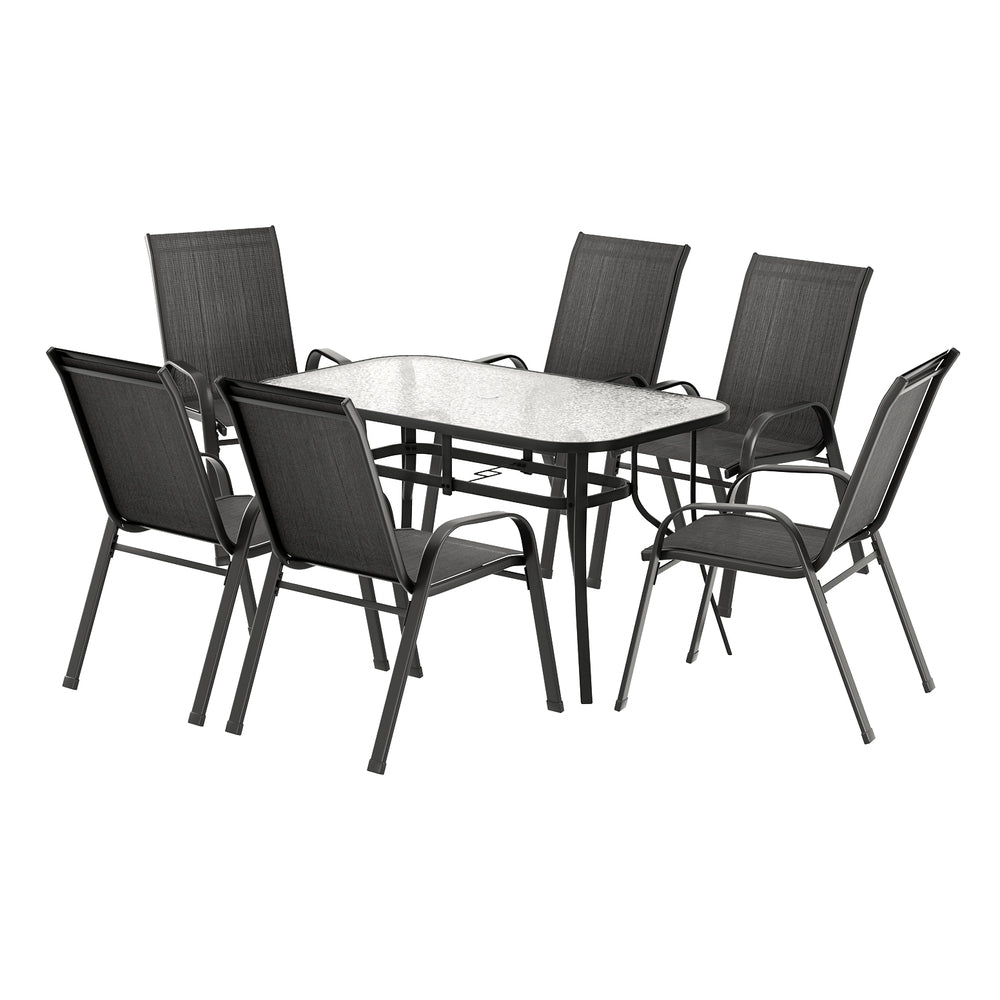 Gardeon 7PC Outdoor Dining Set Table and Chairs Patio Furniture Bistro Set Garden Black | Outdoorium