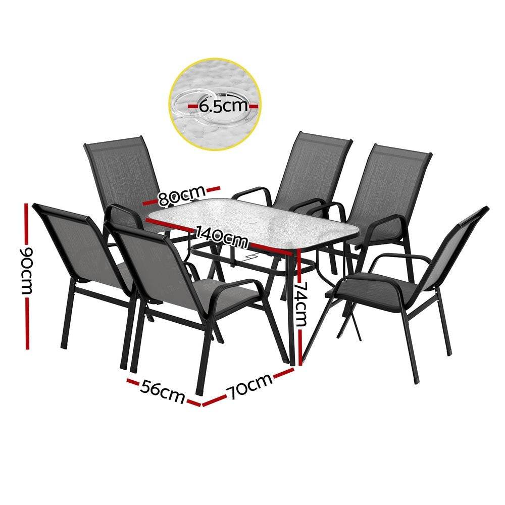 Gardeon 7PC Outdoor Dining Set Table and Chairs Patio Furniture Bistro Set Garden Grey | Outdoorium