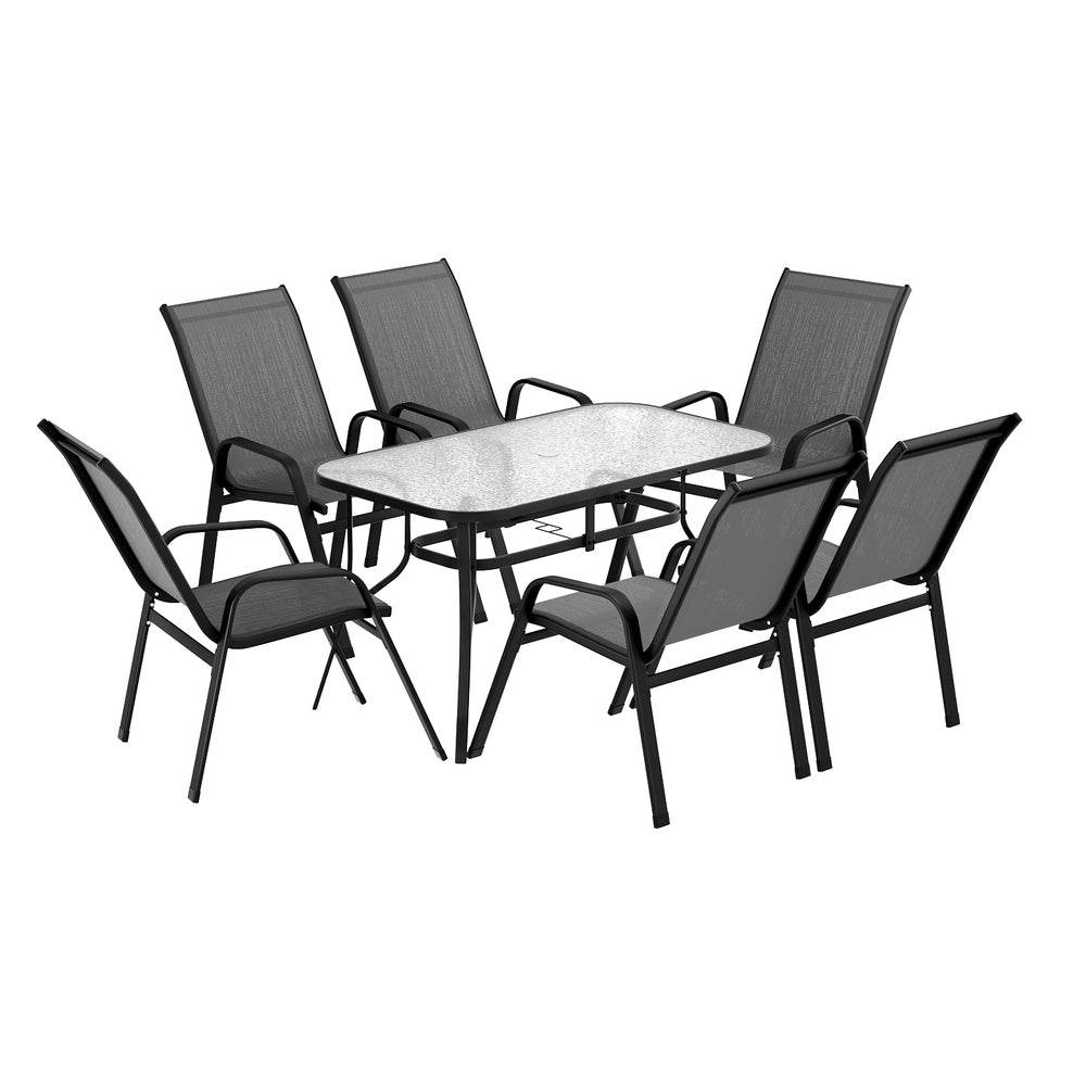 Gardeon 7PC Outdoor Dining Set Table and Chairs Patio Furniture Bistro Set Garden Grey | Outdoorium