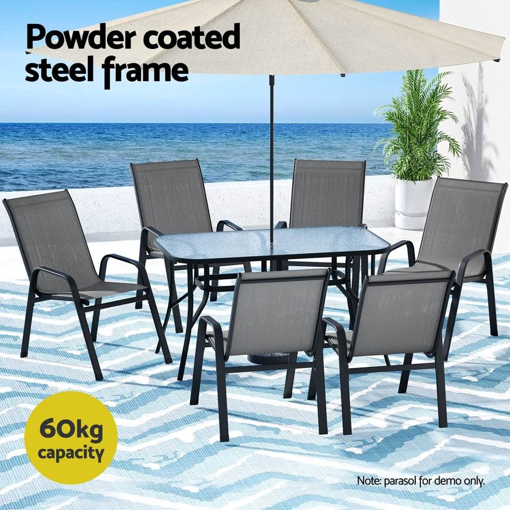Gardeon 7PC Outdoor Dining Set Table and Chairs Patio Furniture Bistro Set Garden Grey | Outdoorium