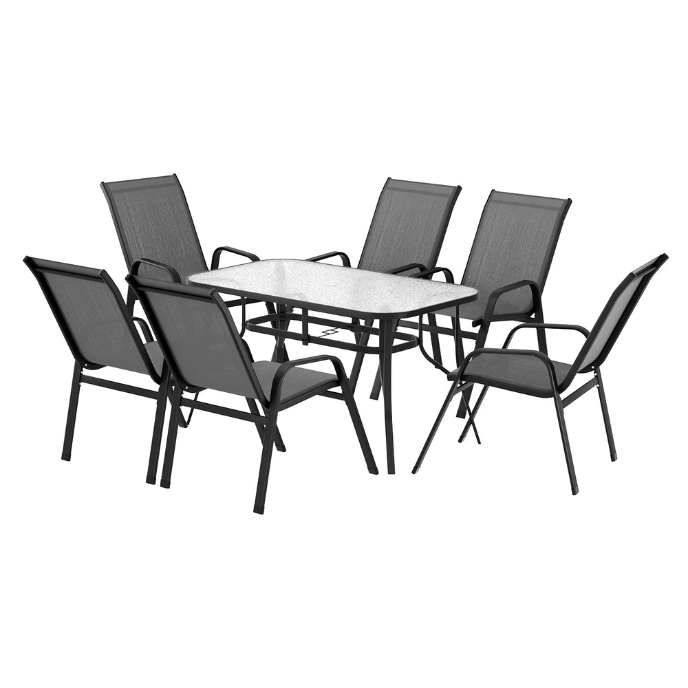 Gardeon 7PC Outdoor Dining Set Table and Chairs Patio Furniture Bistro Set Garden Grey | Outdoorium