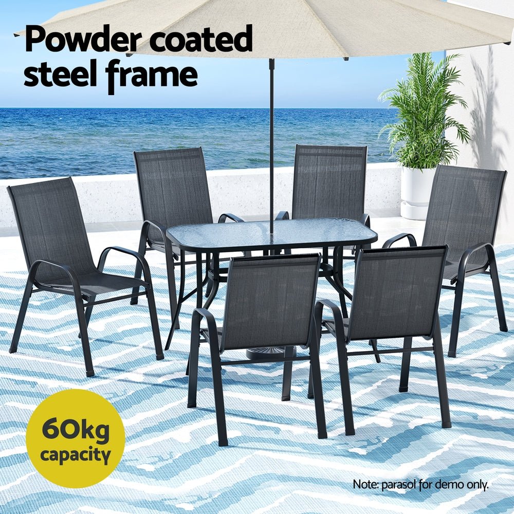 Gardeon 7PC Outdoor Dining Set Table and Chairs Patio Furniture Garden Bistro Set Black | Outdoorium
