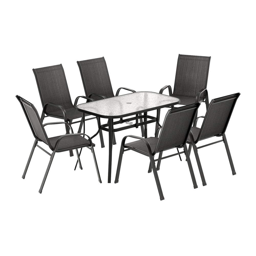 Gardeon 7PC Outdoor Dining Set Table and Chairs Patio Furniture Garden Bistro Set Black | Outdoorium
