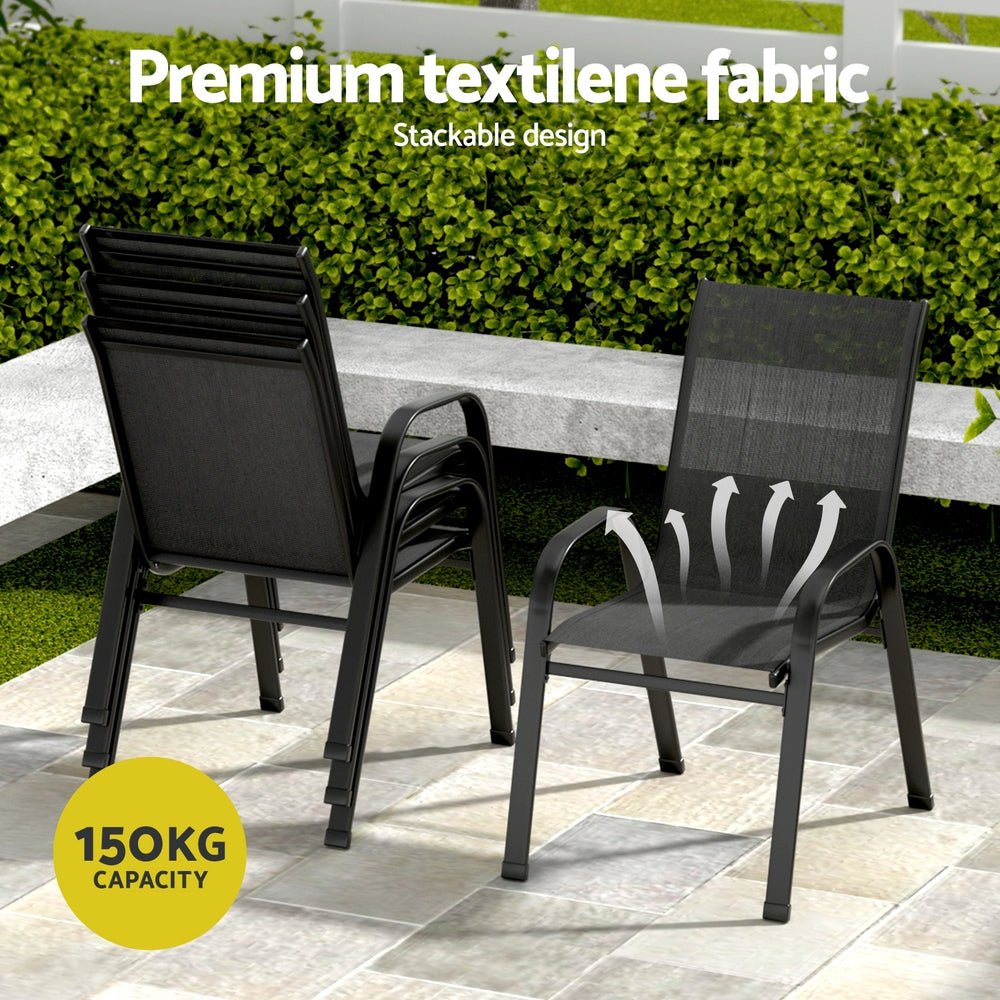Gardeon 7PC Outdoor Dining Set Table and Chairs Patio Furniture Garden Bistro Set Black | Outdoorium