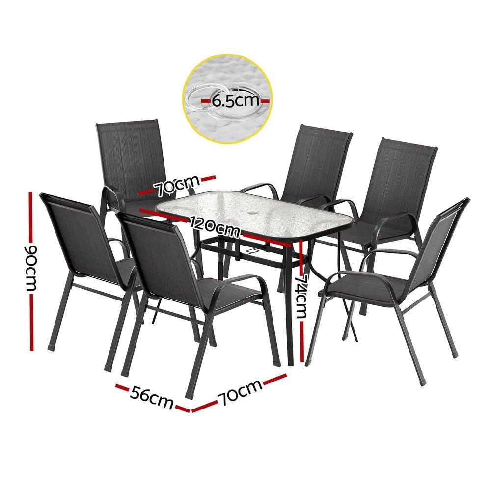 Gardeon 7PC Outdoor Dining Set Table and Chairs Patio Furniture Garden Bistro Set Black | Outdoorium