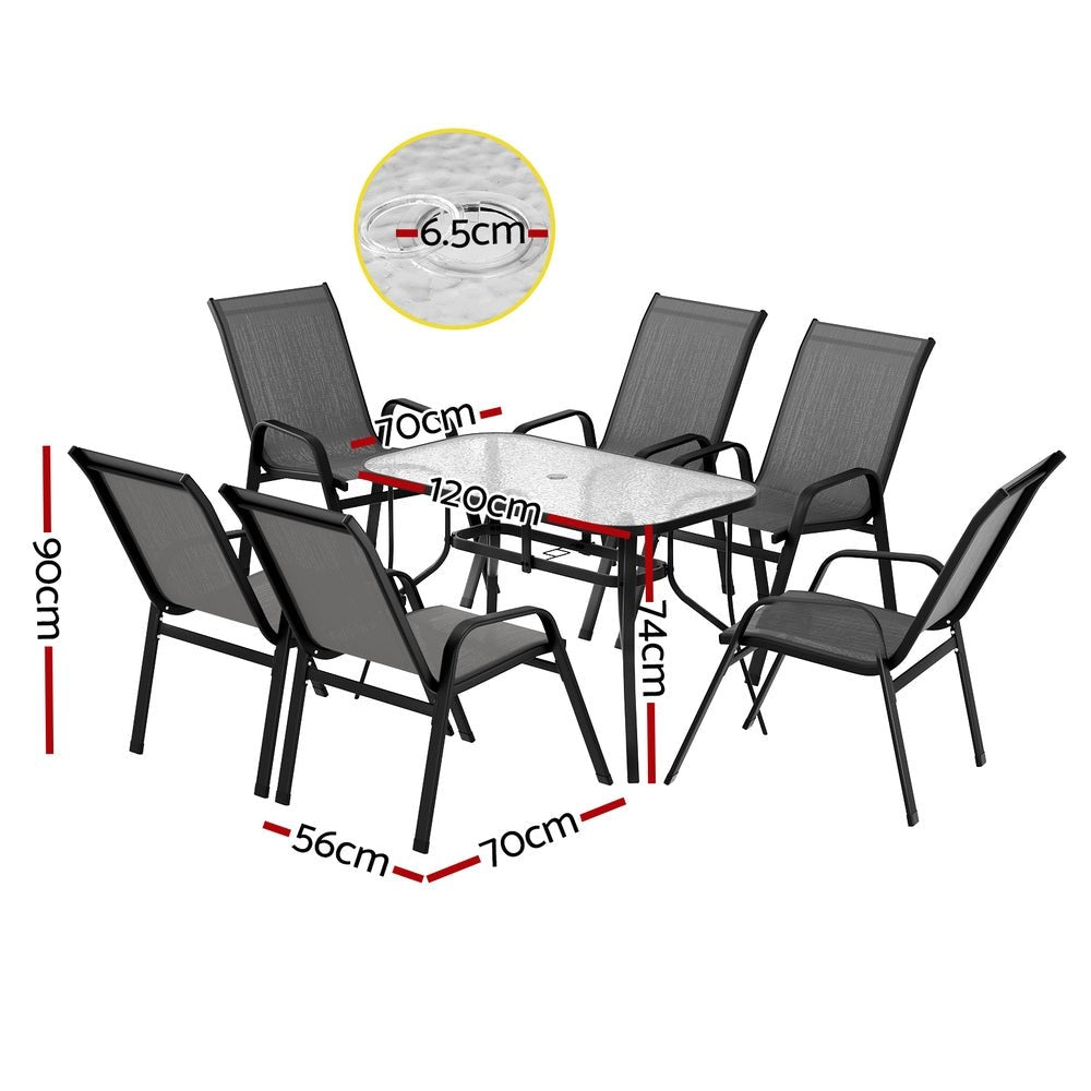 Gardeon 7PC Outdoor Dining Set Table and Chairs Patio Furniture Garden Bistro Set Grey | Outdoorium