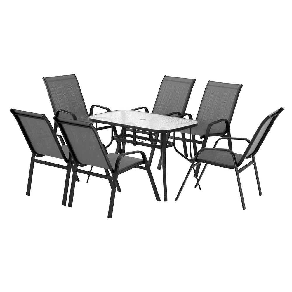 Gardeon 7PC Outdoor Dining Set Table and Chairs Patio Furniture Garden Bistro Set Grey | Outdoorium