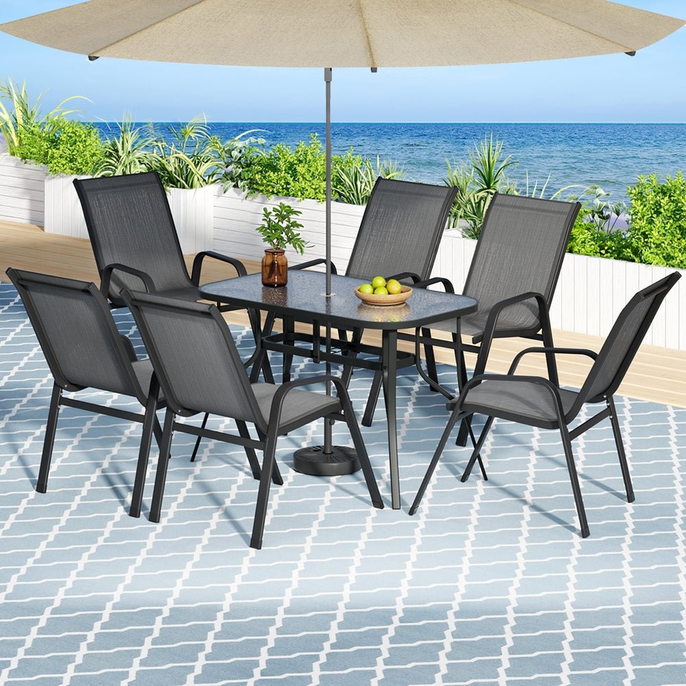 Gardeon 7PC Outdoor Dining Set Table and Chairs Patio Furniture Garden Bistro Set Grey | Outdoorium