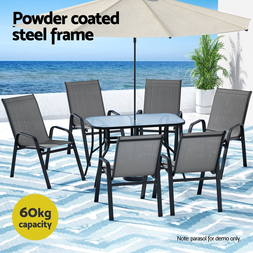 Gardeon 7PC Outdoor Dining Set Table and Chairs Patio Furniture Garden Bistro Set Grey | Outdoorium